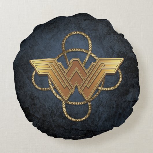 投げ疑問に思縄の上の女性の金ゴールド記号 ラウンドクッション (裏面)