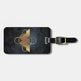 投げ疑問に思縄の上の女性の金ゴールド記号 ラゲッジタグ