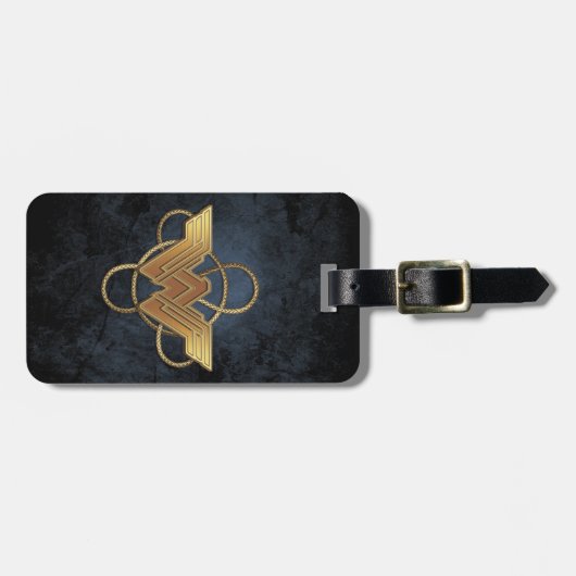 投げ疑問に思縄の上の女性の金ゴールド記号 ラゲッジタグ (正面横)