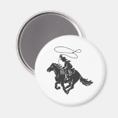 投げ縄で馬のランニングのカウボーイ マグネット (正面/裏面)
