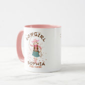 投げ縄とキャッシュを持つ女性のカーボーイ子供の誕生日パーティー マグカップ (正面左)