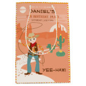 投げ縄とサボテンのカウボーイ子供の誕生日パーティー ミディアムペーパーバッグ (正面)