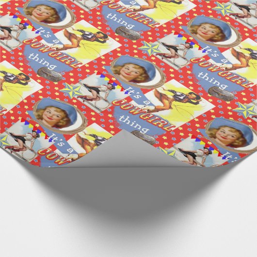 投げ縄のギフト用包装紙を持つ西部のヴィンテージの女性のカーボーイ ラッピングペーパー (角)