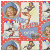 投げ縄の西部の生地を持つヴィンテージの女性のカーボーイ ファブリック (クローズアップ)