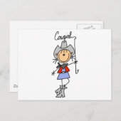 投げ縄を使用したスティック図形女性のカーボーイ ポストカード (正面/裏面)