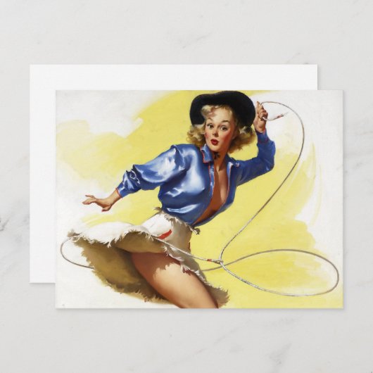 投げ縄ピンを上にした女性のカーボーイ ポストカード (正面/裏面)