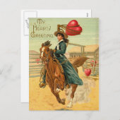 投げ縄私のハートのヴィンテージのバレンタイン シーズンポストカード (正面/裏面)