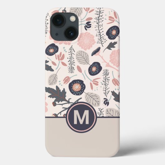 投げ花よくはしゃぐ柄グレーピンクのモノグラム Case-Mate iPhoneケース (裏面)