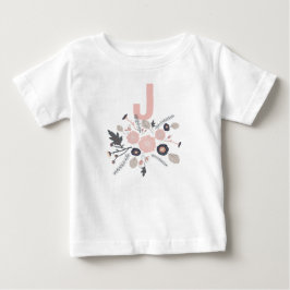 投げ花モチーフ灰色ピンクブラックイニシャル ベビーTシャツ