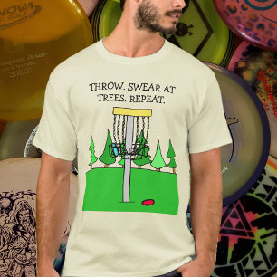 投げ、木に誓って、繰り返しディスクゴルフユーモークシャー Tシャツ