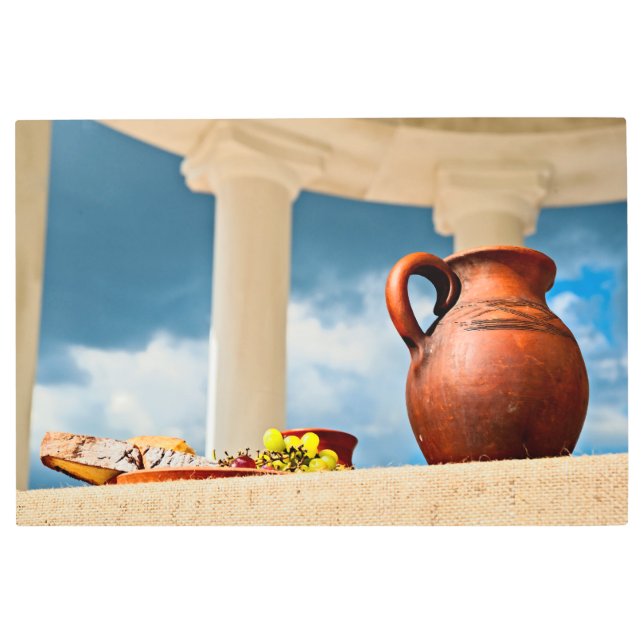 投クラシック手とのアンティークの静止状態 メタルプリント (正面)