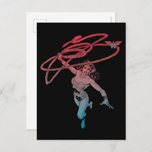 投疑問に思げ縄の赤いグラデーション線アートを持つ女性 ポストカード (正面/裏面)