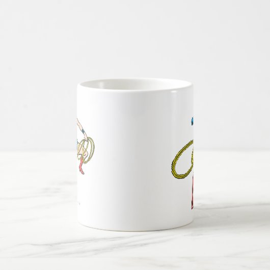 投疑問に思げ縄を右にスイングする女性 コーヒーマグカップ (中央)