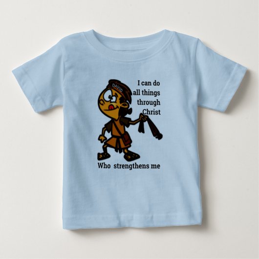 投石器の少年ダビデ 聖書の英雄 キャラクターグッズ ベビーTシャツ (正面)