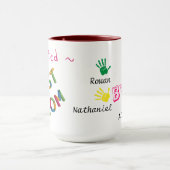 投票された最高のママのチャイルドの手のプリントアートのパーソナライズ マグカップ (中央)