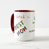 投票された最高のママのチャイルドの手のプリントアートのパーソナライズ マグカップ (正面左)