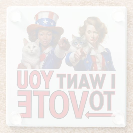 投票してほしい（キャットレディース） ガラスコースター (裏面)