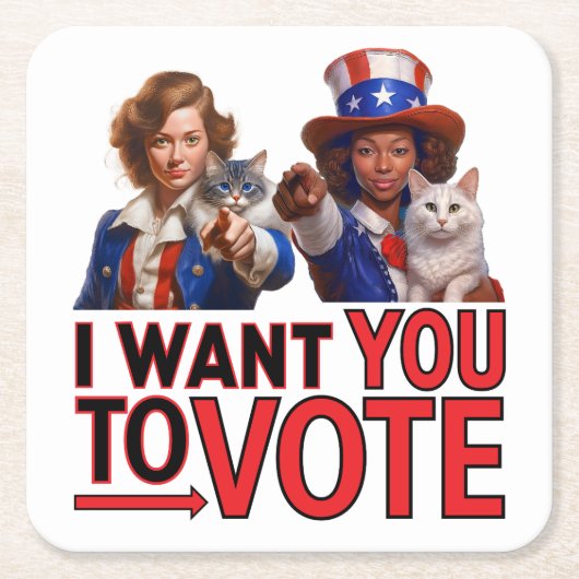 投票してほしい(キャットレディース) スクエアペーパーコースター (正面)