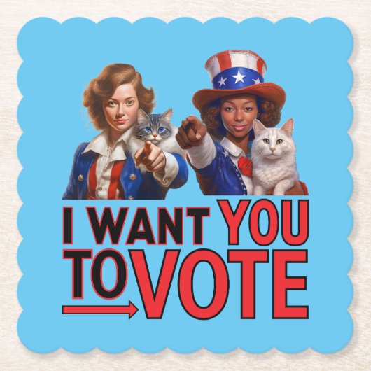投票してほしい(キャットレディース) ペーパーコースター (正面)