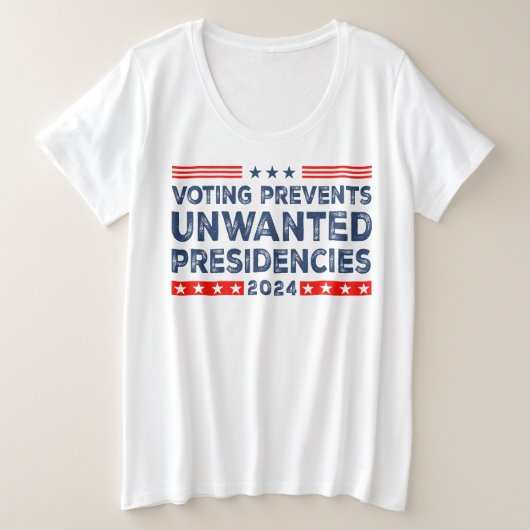 投票によって不要な大統領を防おもしろいぐ プラスサイズTシャツ (デザイン正面)