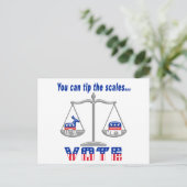 投票の先端をはかりで測取る ポストカード (スタンド正面)