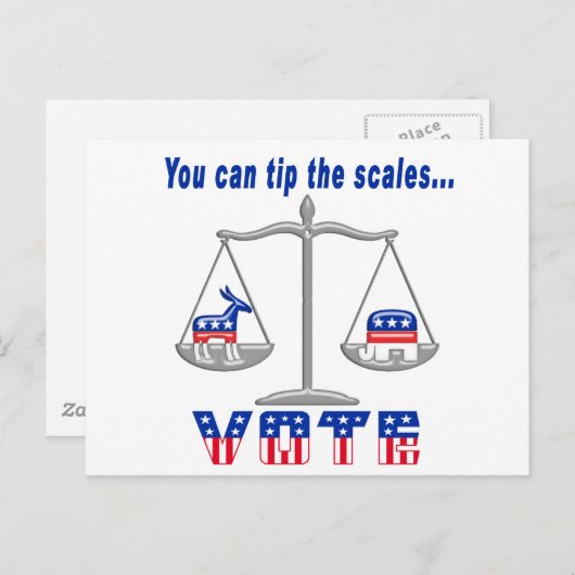 投票の先端をはかりで測取る ポストカード (正面/裏面)