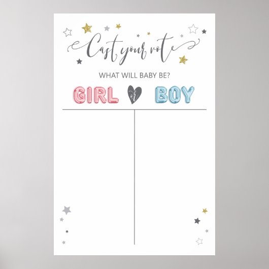 投票の性別を明らかにするサイン、男の子または女の子をキャスト ポスター (正面)