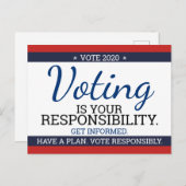 投票は君の責任。投票2020年 ポストカード (正面/裏面)