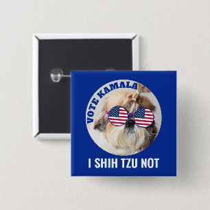 投票カマラアメリカ国旗シーズー(犬)Tzuかわいい犬ではない 缶バッジ