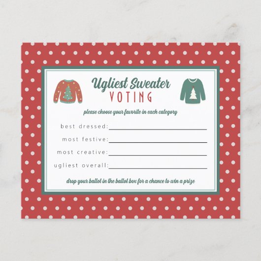 投票カード投票醜いクリスマスセーターパーティー (正面)