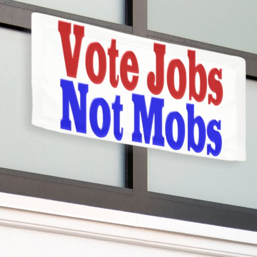 投票ジョブがMobsではない赤い青の文字 横断幕 (ビルの外側)