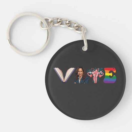 投票ブック子宮LGBT Kamala Harris Walz選挙 キーホルダー (正面)