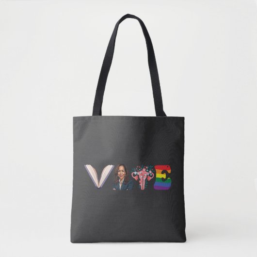 投票ブック子宮LGBT Kamala Harris Walz選挙 トートバッグ (正面)