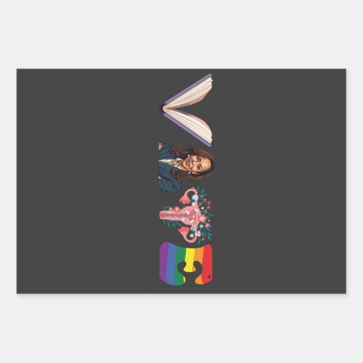 投票ブック子宮LGBT Kamala Harris Walz選挙 ラッピングペーパーシート (正面)