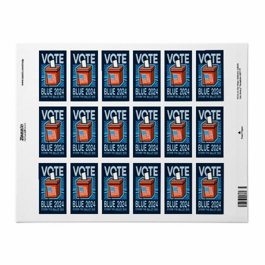 投票ブルー2024投票箱の米国大統領の選挙 ラベル (フルシート)