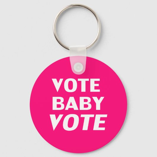 投票ベビー投票 – ホットピンク、マゼンタ、明るい赤紫色ホワイト キーホルダー (正面)