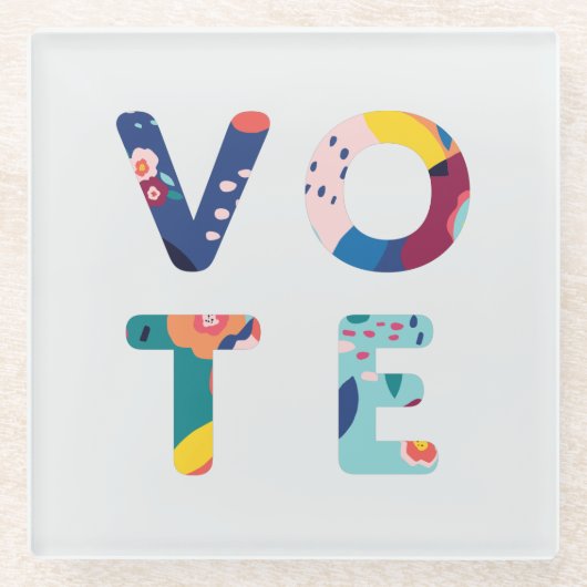 投票モダンフローラ数々のン色コースター ガラスコースター (正面)