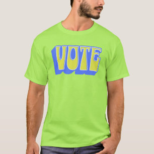 投票レトロカラフルGroovyブルーイエローチャートルーズ Tシャツ