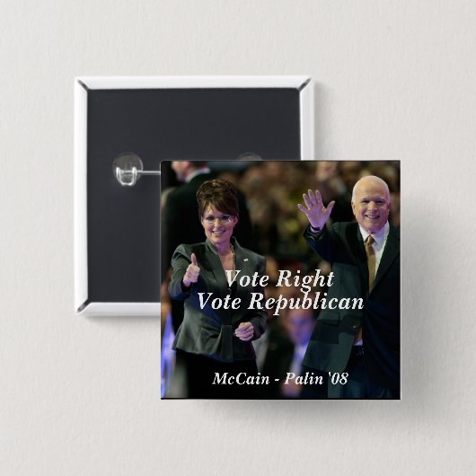 、投票共和党員、McCain -…正しく投票して下さい 缶バッジ (正面&裏面)