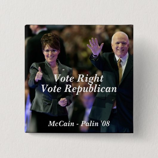 、投票共和党員、McCain -…正しく投票して下さい 缶バッジ (正面)