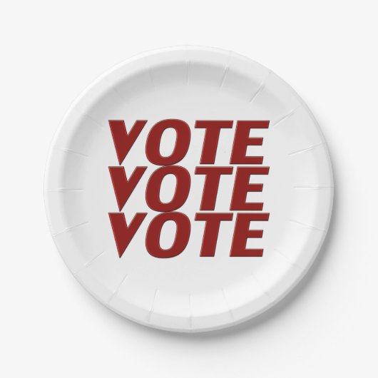 投票投票モダンタイポグラフィ赤と白 ペーパープレート (正面)