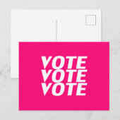 "投票投票"ホットピンク、マゼンタ、明るい赤紫色、白 ポストカード (正面/裏面)