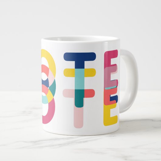 投票数々の色レインボーモダンイエローブルー ジャンボコーヒーマグカップ (正面右)