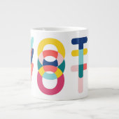 投票数々の色レインボーモダンイエローブルー ジャンボコーヒーマグカップ (正面)