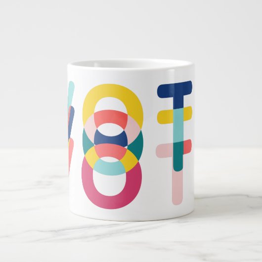 投票数々の色レインボーモダンイエローブルー ジャンボコーヒーマグカップ (正面)