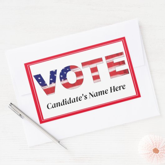投票文字フラグの色の赤い候補者の名前 長方形シール (封筒)