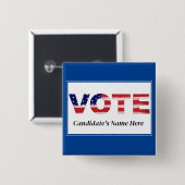 投票文字フラグの色の青い候補者の名前 缶バッジ (正面&裏面)