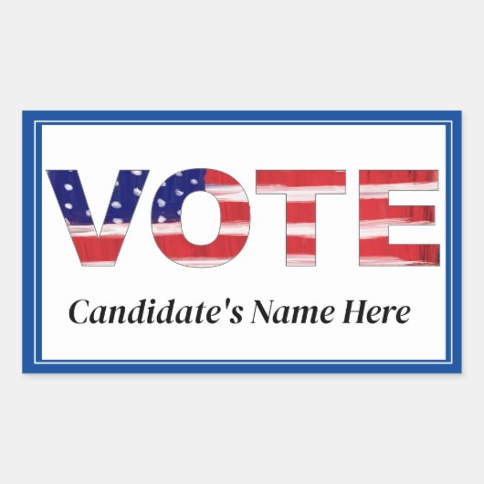 投票文字フラグの色の青い候補者の名前 長方形シール (正面)