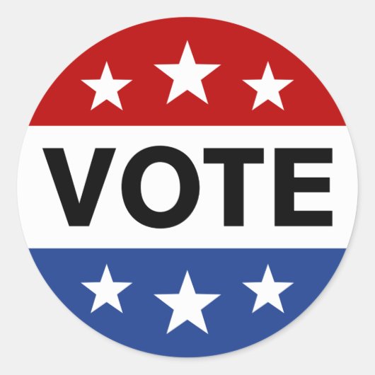 投票日に投票、赤と青のステッカー ラウンドシール (正面)