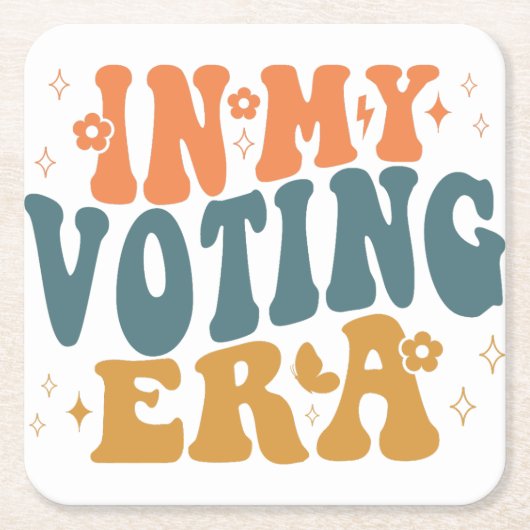 投票時代のレトロ スクエアペーパーコースター (正面)